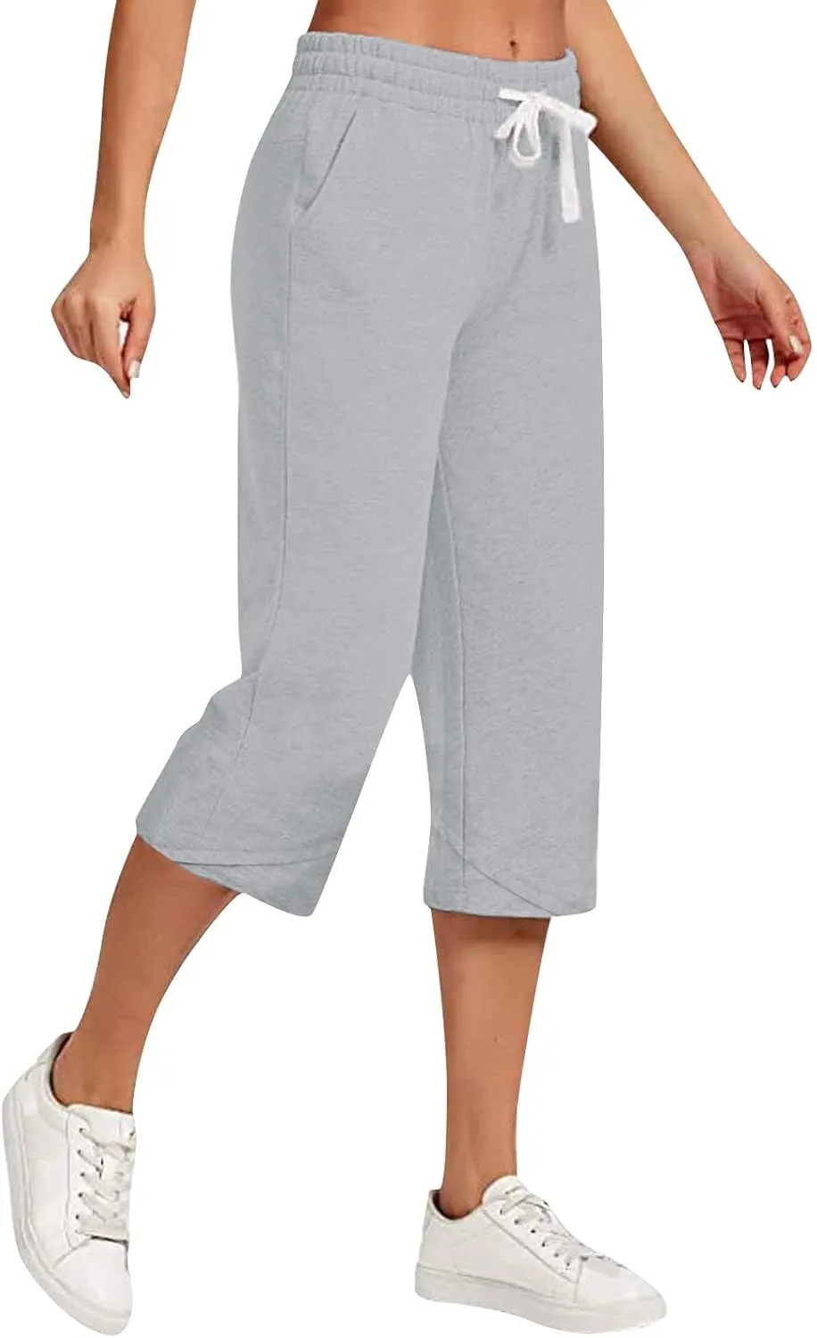 Wide Leg Capri Pants for Women Drawstring High Waisted Linen Palazzo Lounge Pants Summer Plus Size Comfy Sweatpant