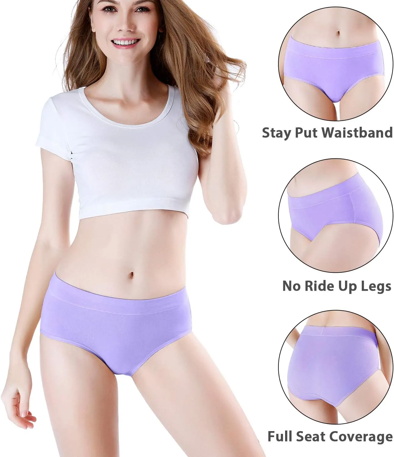 wirarpa Women's Underwear Cotton Mid Waisted Ladies Panties Full Coverage Briefs 4 Pack (Regular & Plus Size)