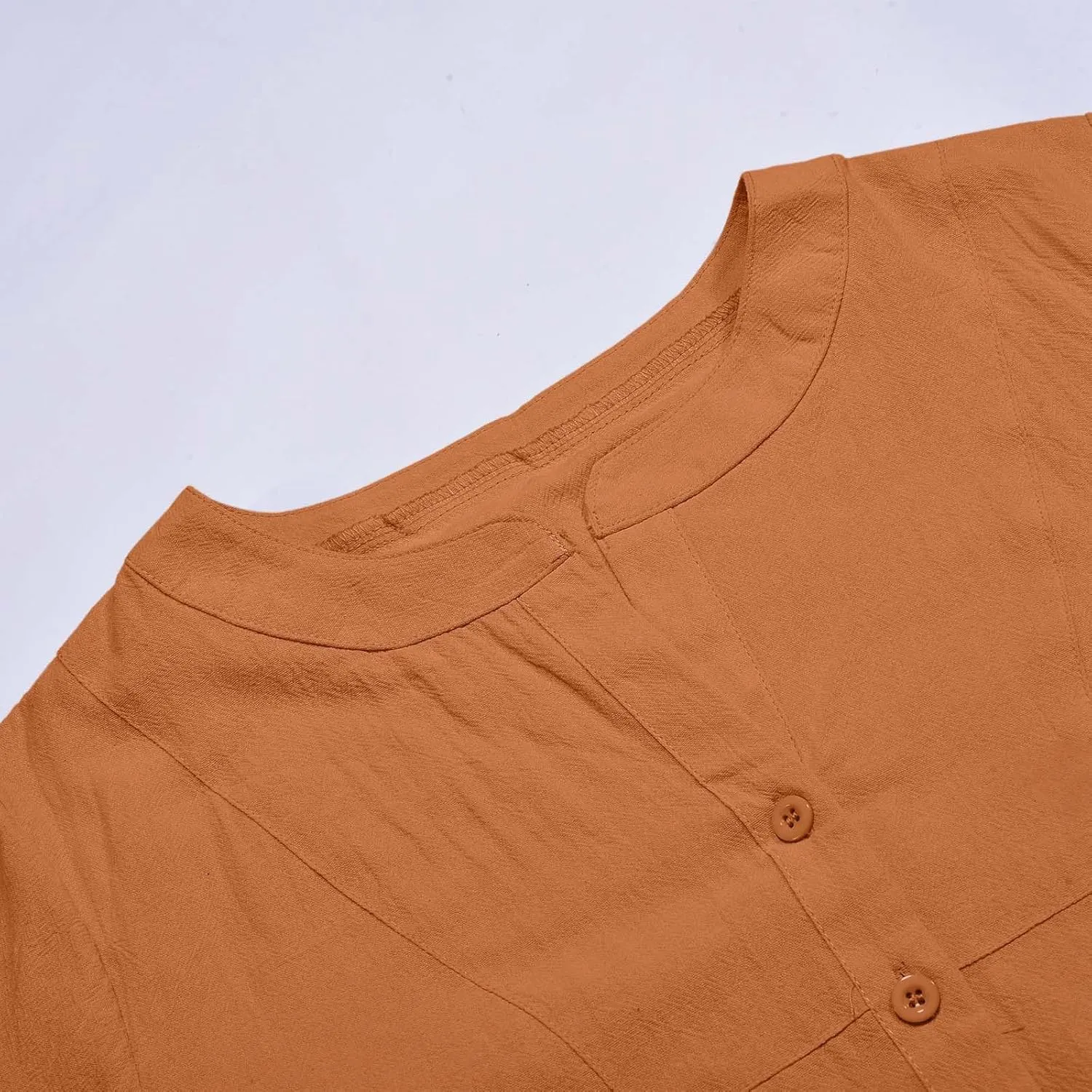 Women Button Down Linen Shirts Roll Up Sleeve 3/4 Sleeve Summer Tops Loose Fit Casual V Neck Blouse 2025 Trendy Outfit