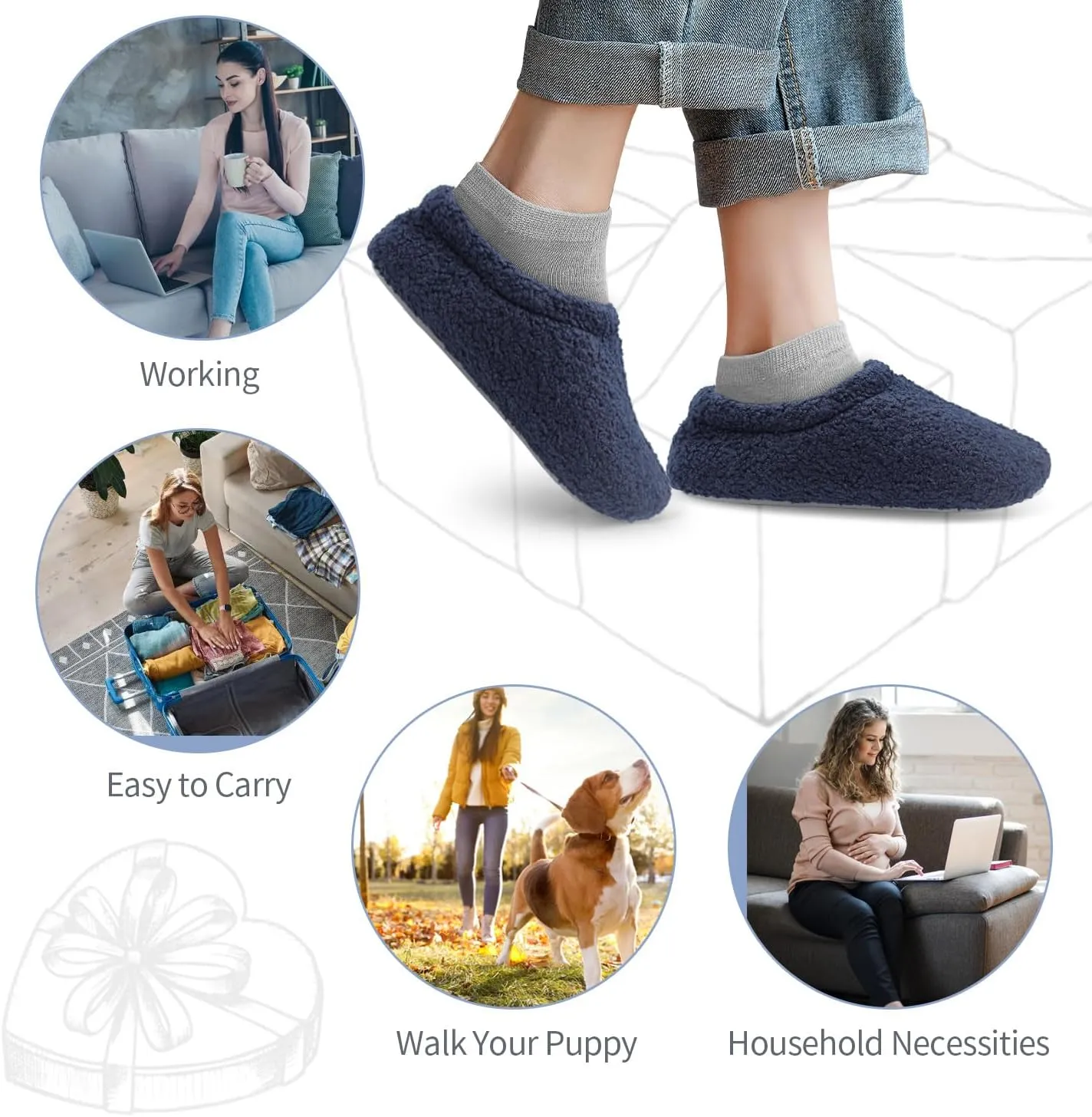Women House Fuzzy Slippers - Lightweight Comfy Memory Foam Cozy Warm Fluffy Non-slip Indoor Slippers Size US 5-12