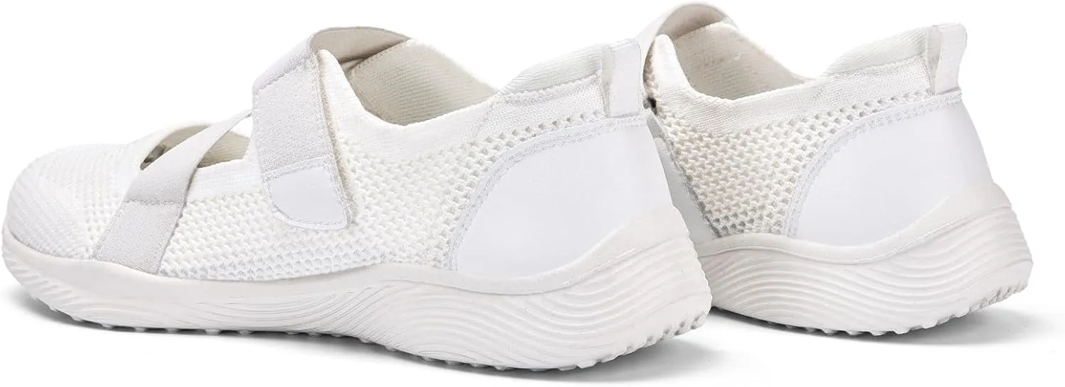 Women Mary Jane Shoes Comfortable Walking Flats with Adjustable Straps Knit Casual Arch Support Flat