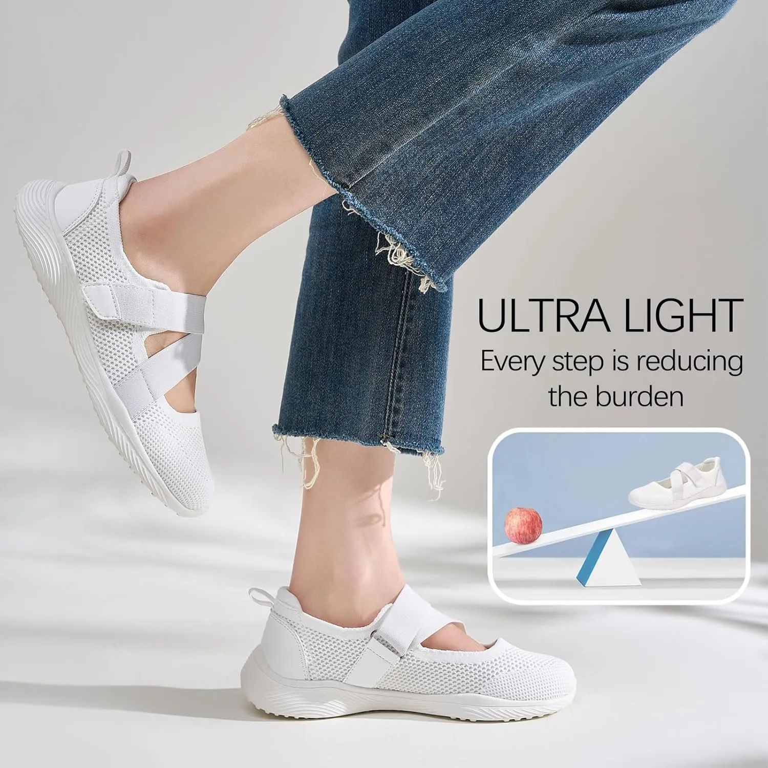 Women Mary Jane Shoes Comfortable Walking Flats with Adjustable Straps Knit Casual Arch Support Flat