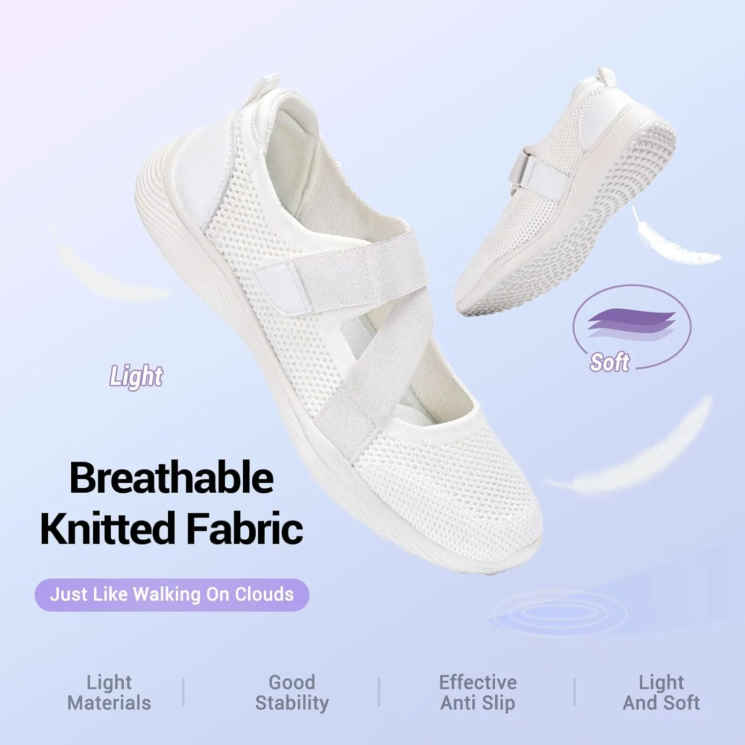 Women Mary Jane Shoes Comfortable Walking Flats with Adjustable Straps Knit Casual Arch Support Flat