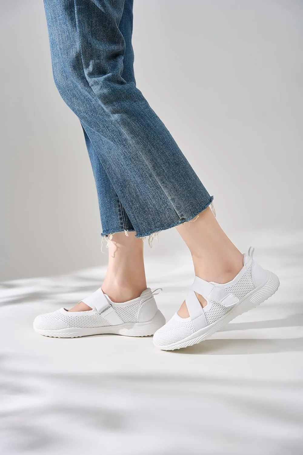 Women Mary Jane Shoes Comfortable Walking Flats with Adjustable Straps Knit Casual Arch Support Flat