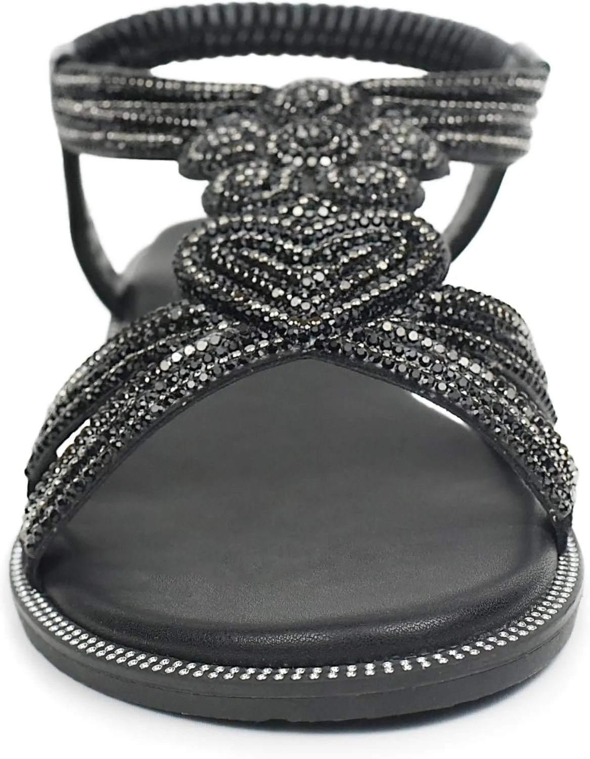 Women Open Toe Rhinestone Flat Sandals Elastic Ankle Strap Bohemian Dressy Sandals for Women