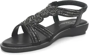 Women Open Toe Rhinestone Flat Sandals Elastic Ankle Strap Bohemian Dressy Sandals for Women