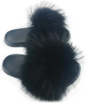 Women Real Fox Fur Feather Vegan Leather Open Toe Single Strap Slip On Sandals Multicolor