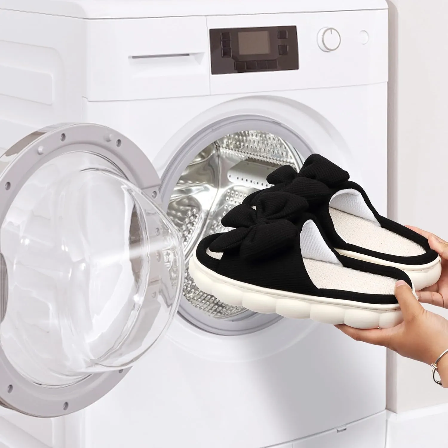 Women Summer Slippers Open Toe Bow Shoes Memory Foam House Slippers Rubber Sole Sandal Indoor Outdoor Birthday Christmas Gifts