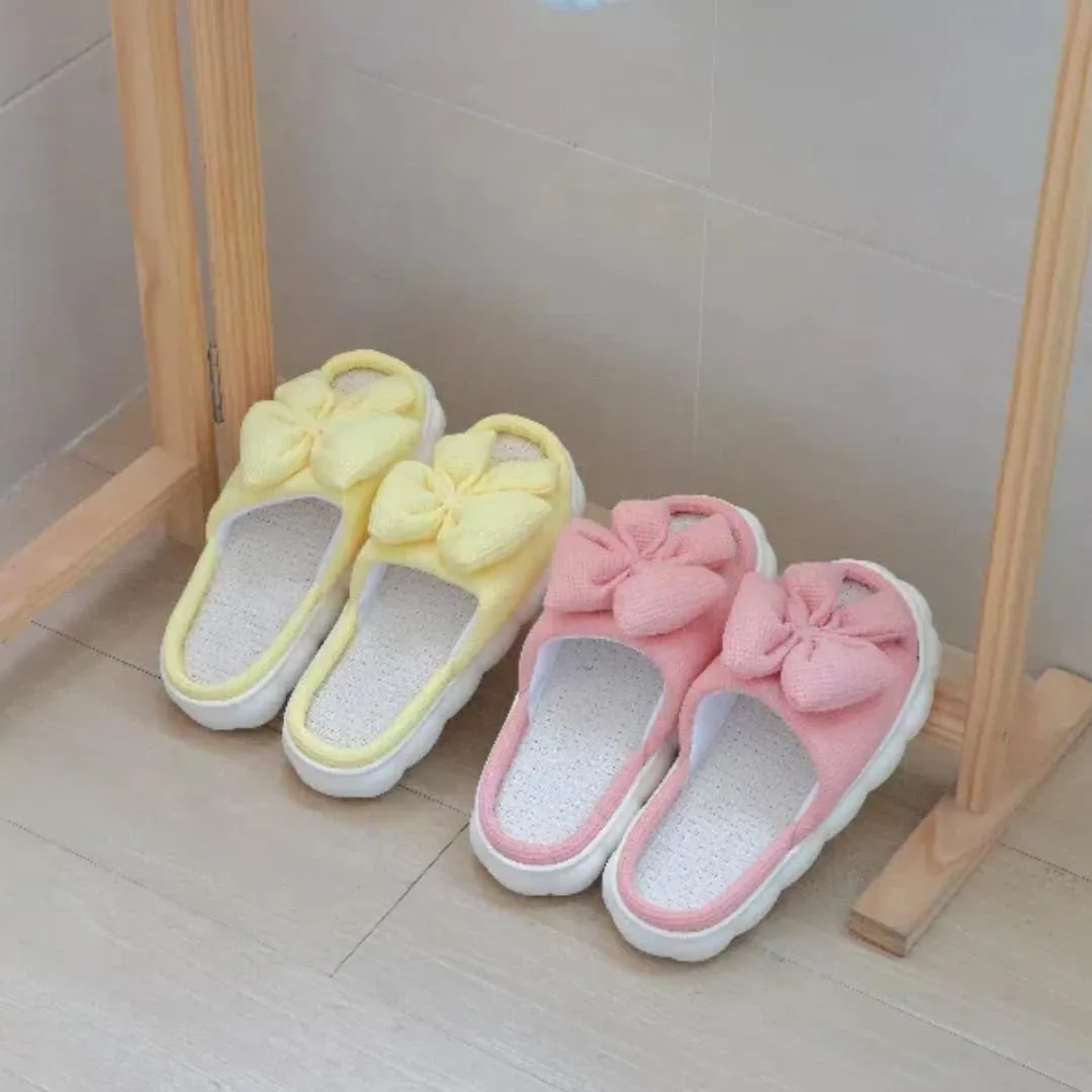 Women Summer Slippers Open Toe Bow Shoes Memory Foam House Slippers Rubber Sole Sandal Indoor Outdoor Birthday Christmas Gifts