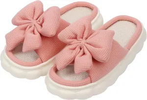 Women Summer Slippers Open Toe Bow Shoes Memory Foam House Slippers Rubber Sole Sandal Indoor Outdoor Birthday Christmas Gifts