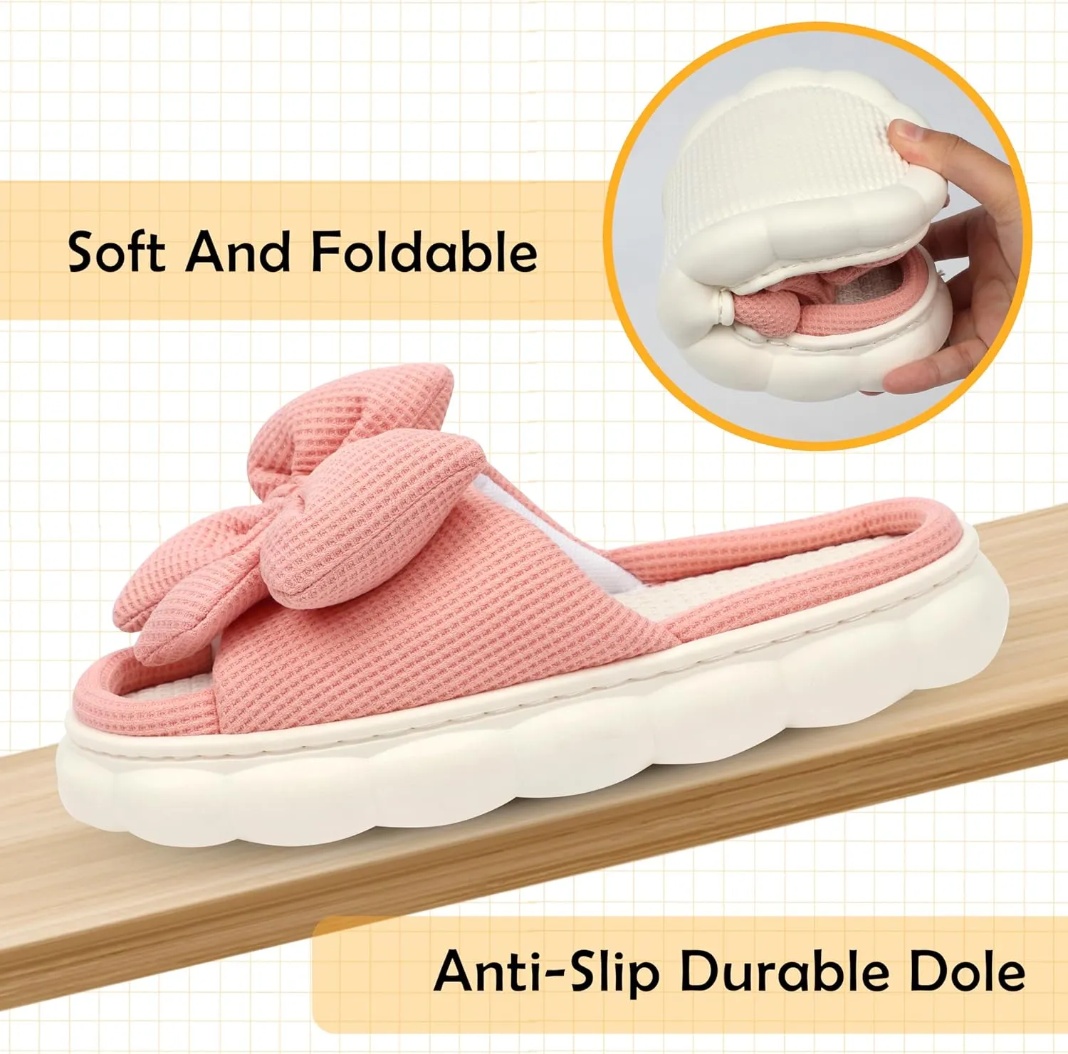 Women Summer Slippers Open Toe Bow Shoes Memory Foam House Slippers Rubber Sole Sandal Indoor Outdoor Birthday Christmas Gifts