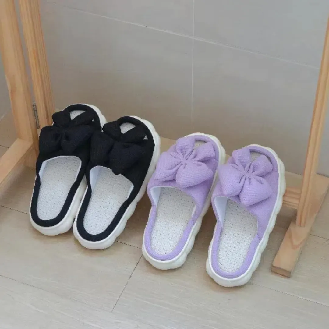 Women Summer Slippers Open Toe Bow Shoes Memory Foam House Slippers Rubber Sole Sandal Indoor Outdoor Birthday Christmas Gifts
