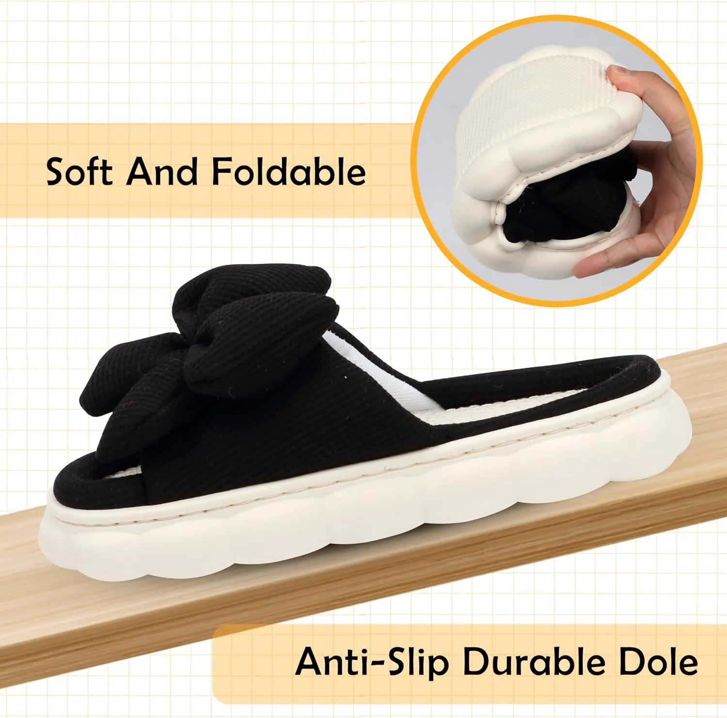 Women Summer Slippers Open Toe Bow Shoes Memory Foam House Slippers Rubber Sole Sandal Indoor Outdoor Birthday Christmas Gifts