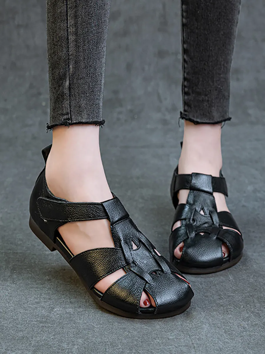 Women Summer Soft Leather Spliced Sandals