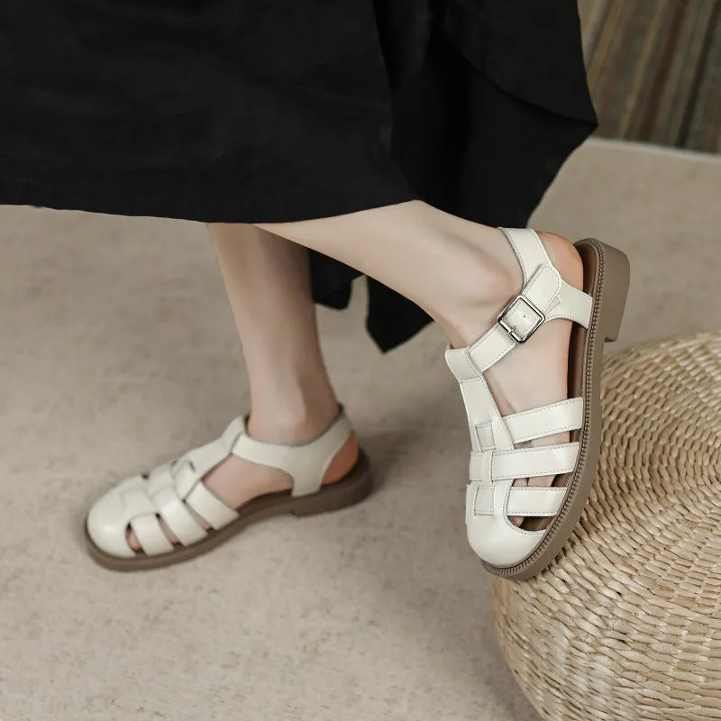 Women Summer Soft Plaited Leather Flat Sandals