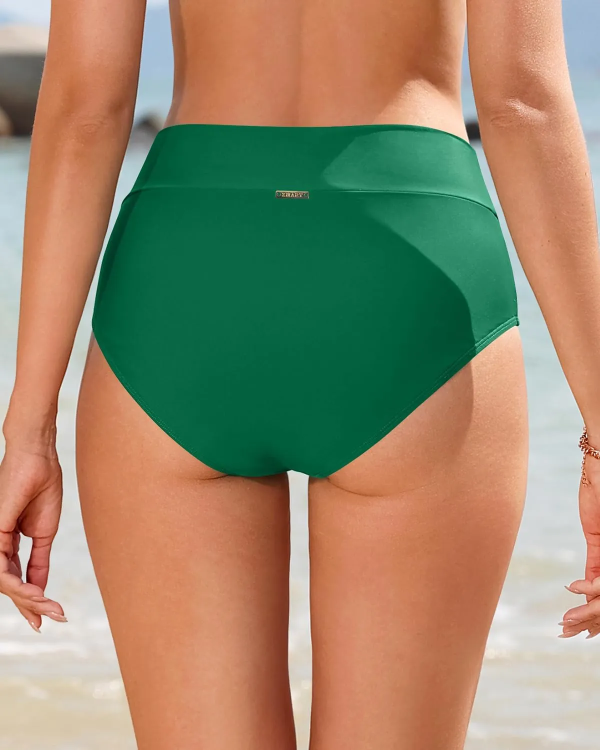 Women V Cut Full Coverage Bikini Bottom - High Waist Swim Bathing Suit Bottoms Cross V Front Swimsuit