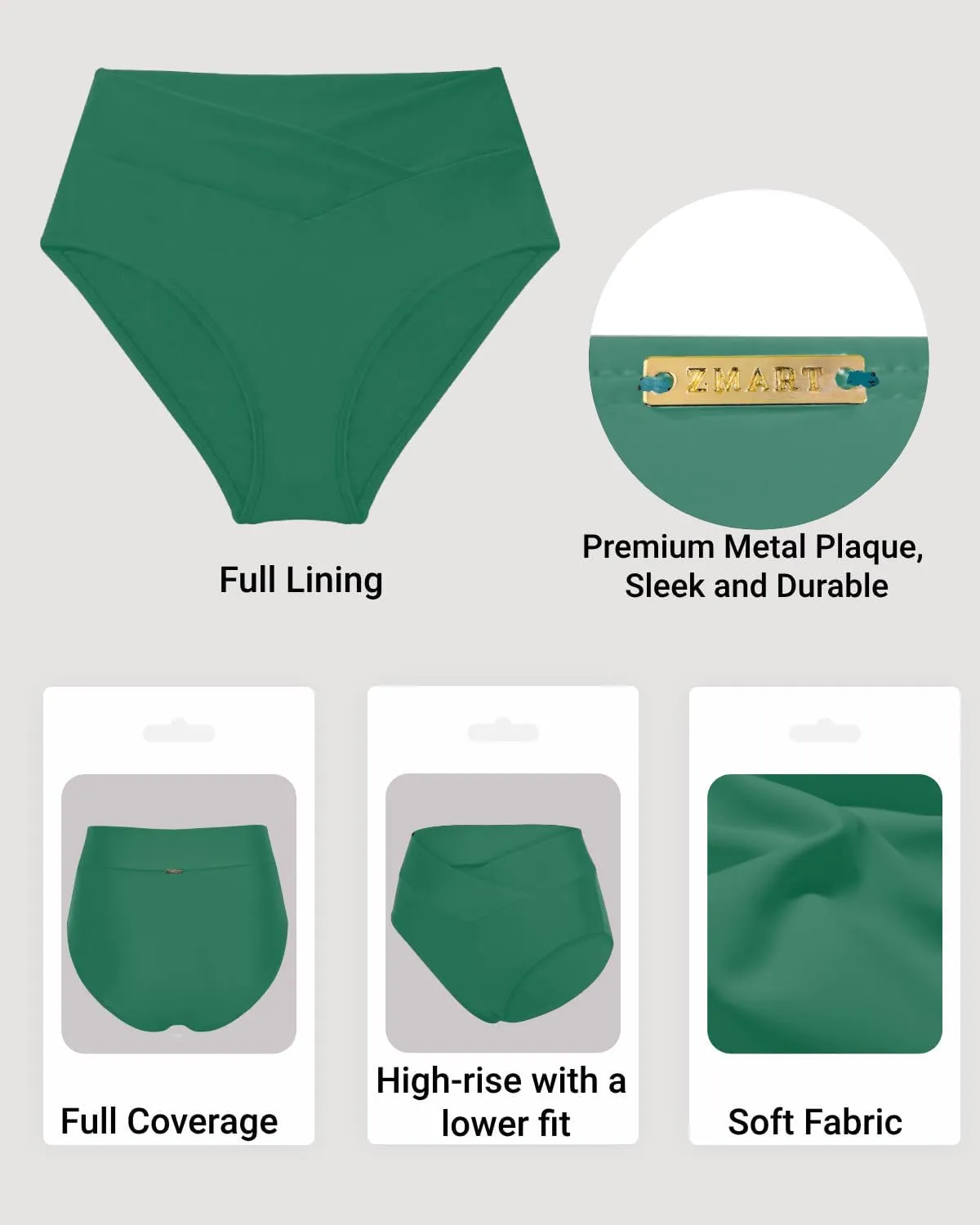 Women V Cut Full Coverage Bikini Bottom - High Waist Swim Bathing Suit Bottoms Cross V Front Swimsuit