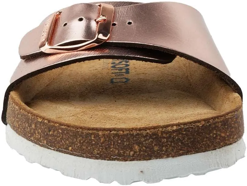 Women's 100% Genuine Leather Sandals - Comfortable Smart Foam Footbed, Slip-On Slides for Summer Wear, Adjustable Fit and Durable Non-Slip Sole