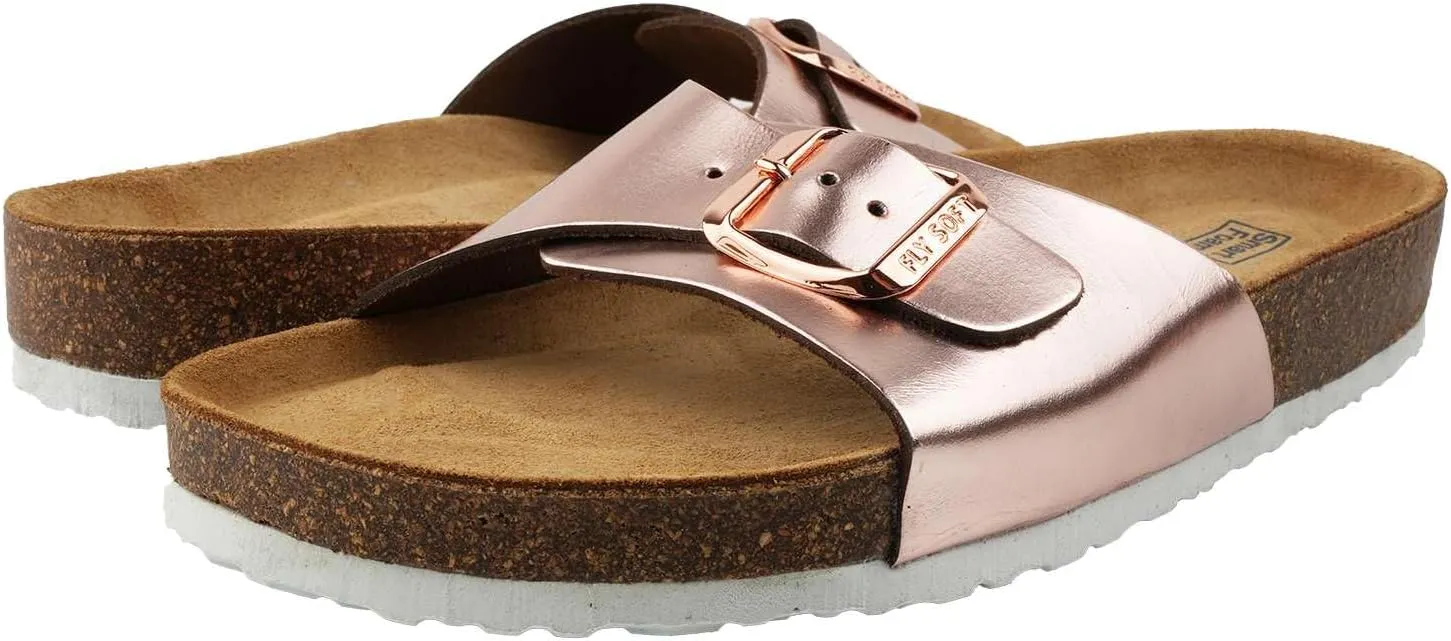 Women's 100% Genuine Leather Sandals - Comfortable Smart Foam Footbed, Slip-On Slides for Summer Wear, Adjustable Fit and Durable Non-Slip Sole