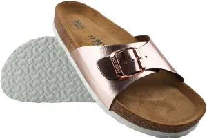 Women's 100% Genuine Leather Sandals - Comfortable Smart Foam Footbed, Slip-On Slides for Summer Wear, Adjustable Fit and Durable Non-Slip Sole