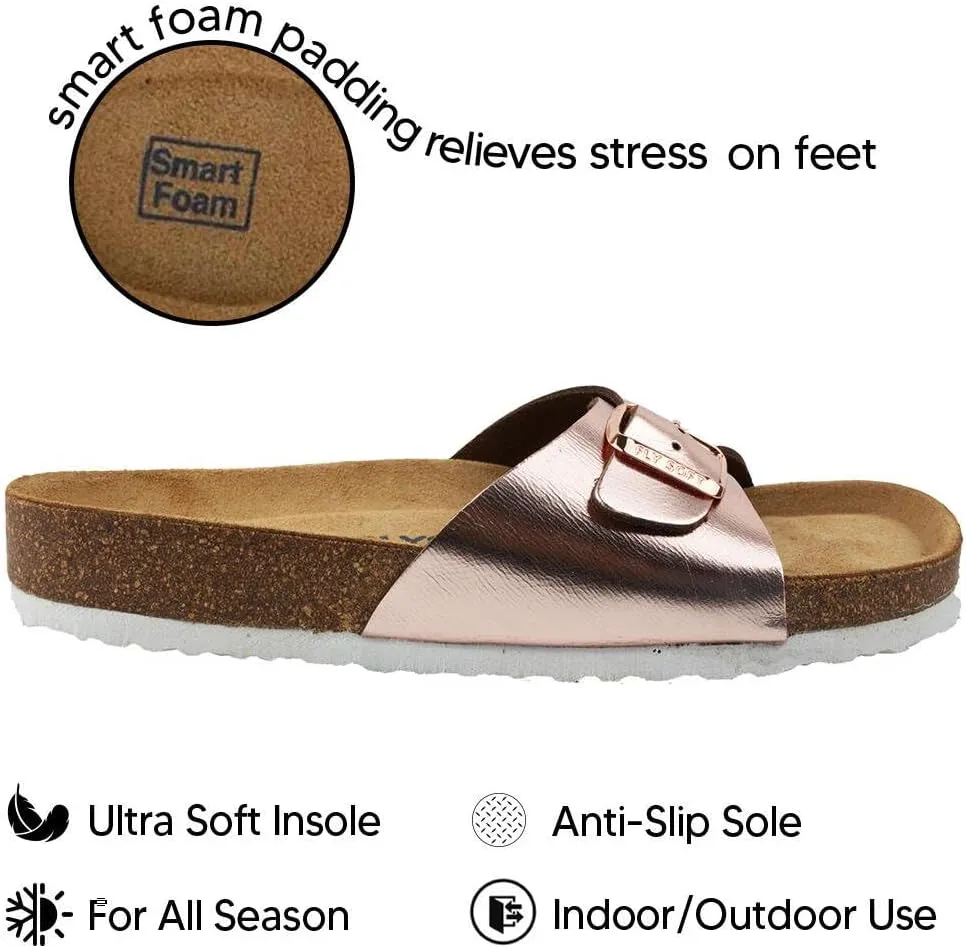 Women's 100% Genuine Leather Sandals - Comfortable Smart Foam Footbed, Slip-On Slides for Summer Wear, Adjustable Fit and Durable Non-Slip Sole