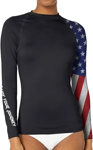 Women's American Flag Long Sleeve Sports Wicking T-Shirt Rash Guard for MMA BJJ Wrestling