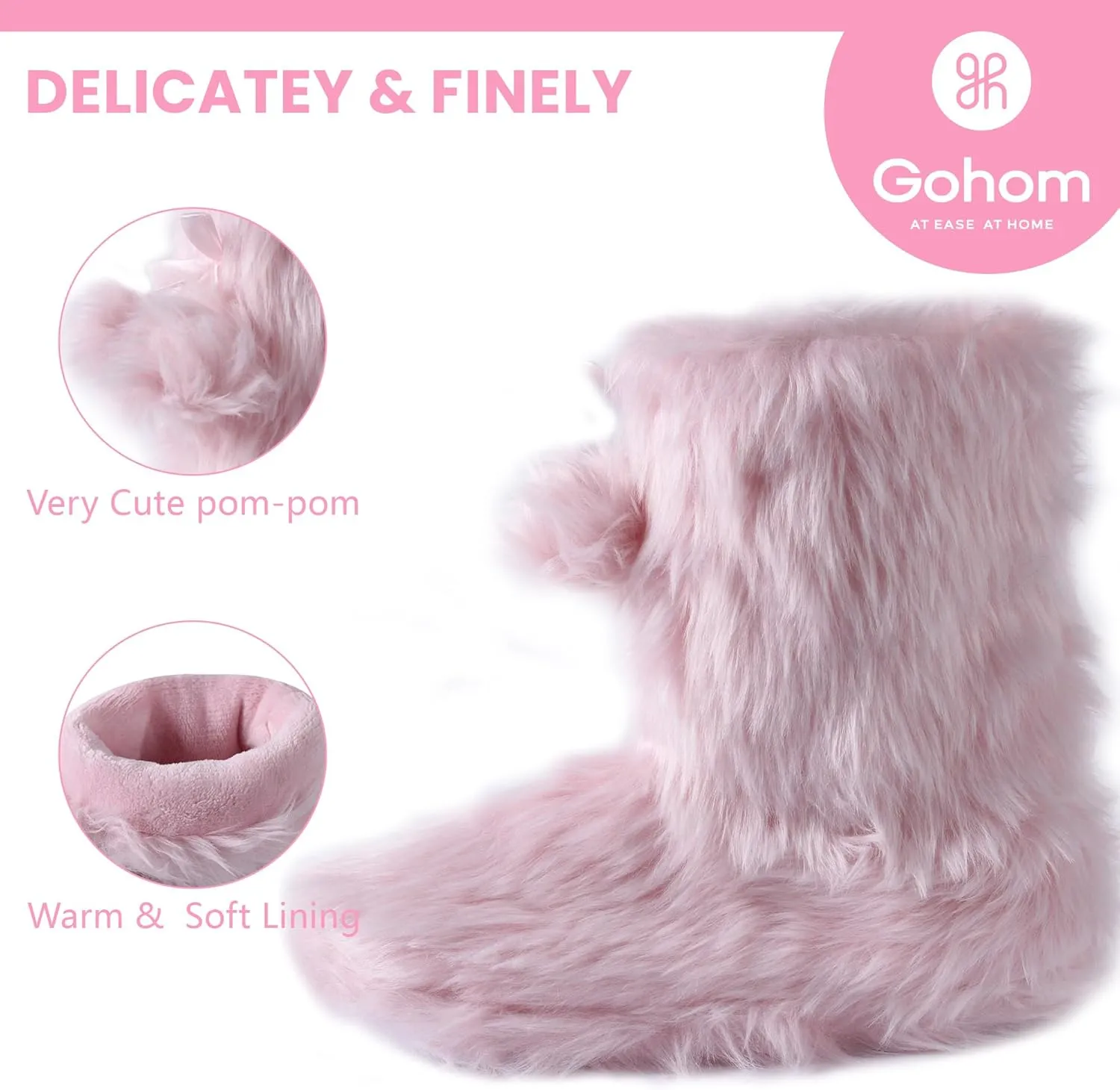 Women's Boots Slippers Fuzzy Warm Memory Foam Indoor House Shoes Booties Slippers with Non-slip Rubber Soles