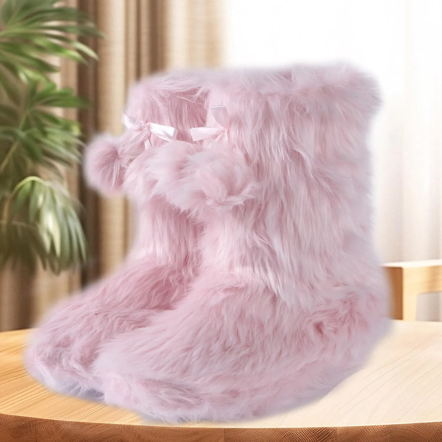 Women's Boots Slippers Fuzzy Warm Memory Foam Indoor House Shoes Booties Slippers with Non-slip Rubber Soles