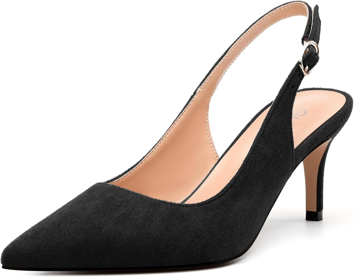 Women's Buckle Slingback Pumps, Pointed Closed Toe Mid Stiletto Heels, Slip On Fashion Solid Suede Working Wedding Dress Shoes for Women