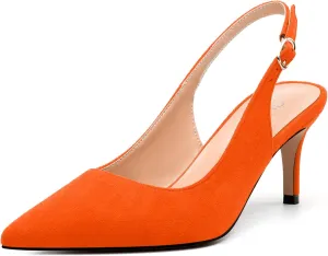 Women's Buckle Slingback Pumps, Pointed Closed Toe Mid Stiletto Heels, Slip On Fashion Solid Suede Working Wedding Dress Shoes for Women