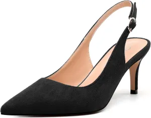 Women's Buckle Slingback Pumps, Pointed Closed Toe Mid Stiletto Heels, Slip On Fashion Solid Suede Working Wedding Dress Shoes for Women