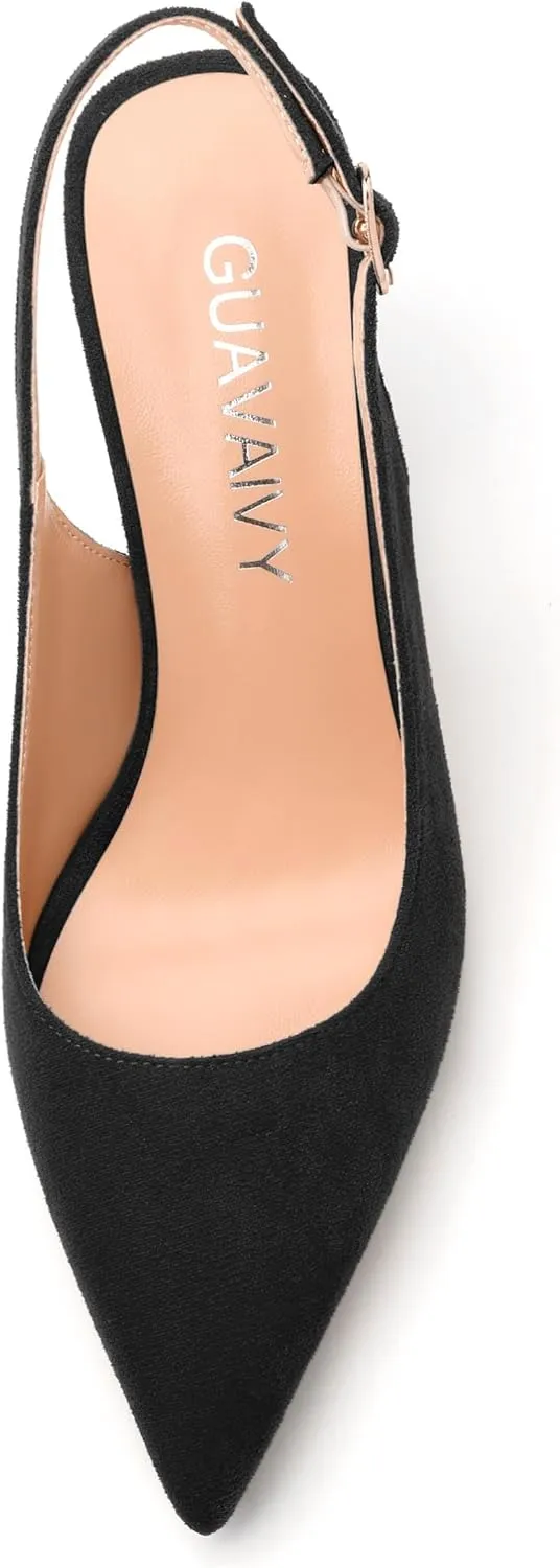 Women's Buckle Slingback Pumps, Pointed Closed Toe Mid Stiletto Heels, Slip On Fashion Solid Suede Working Wedding Dress Shoes for Women