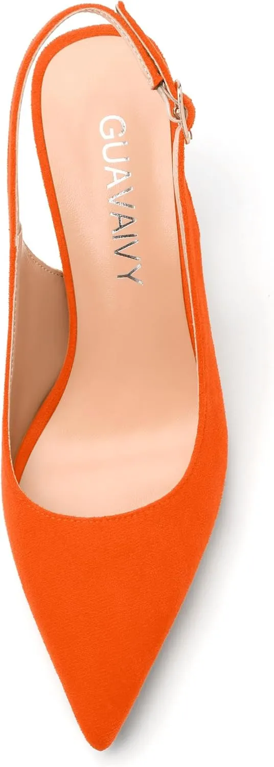 Women's Buckle Slingback Pumps, Pointed Closed Toe Mid Stiletto Heels, Slip On Fashion Solid Suede Working Wedding Dress Shoes for Women