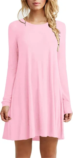 Women's Casual Plain Fit Flowy Simple Swing T-Shirt Loose Tunic Dress¡­