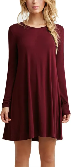 Women's Casual Plain Fit Flowy Simple Swing T-Shirt Loose Tunic Dress¡­