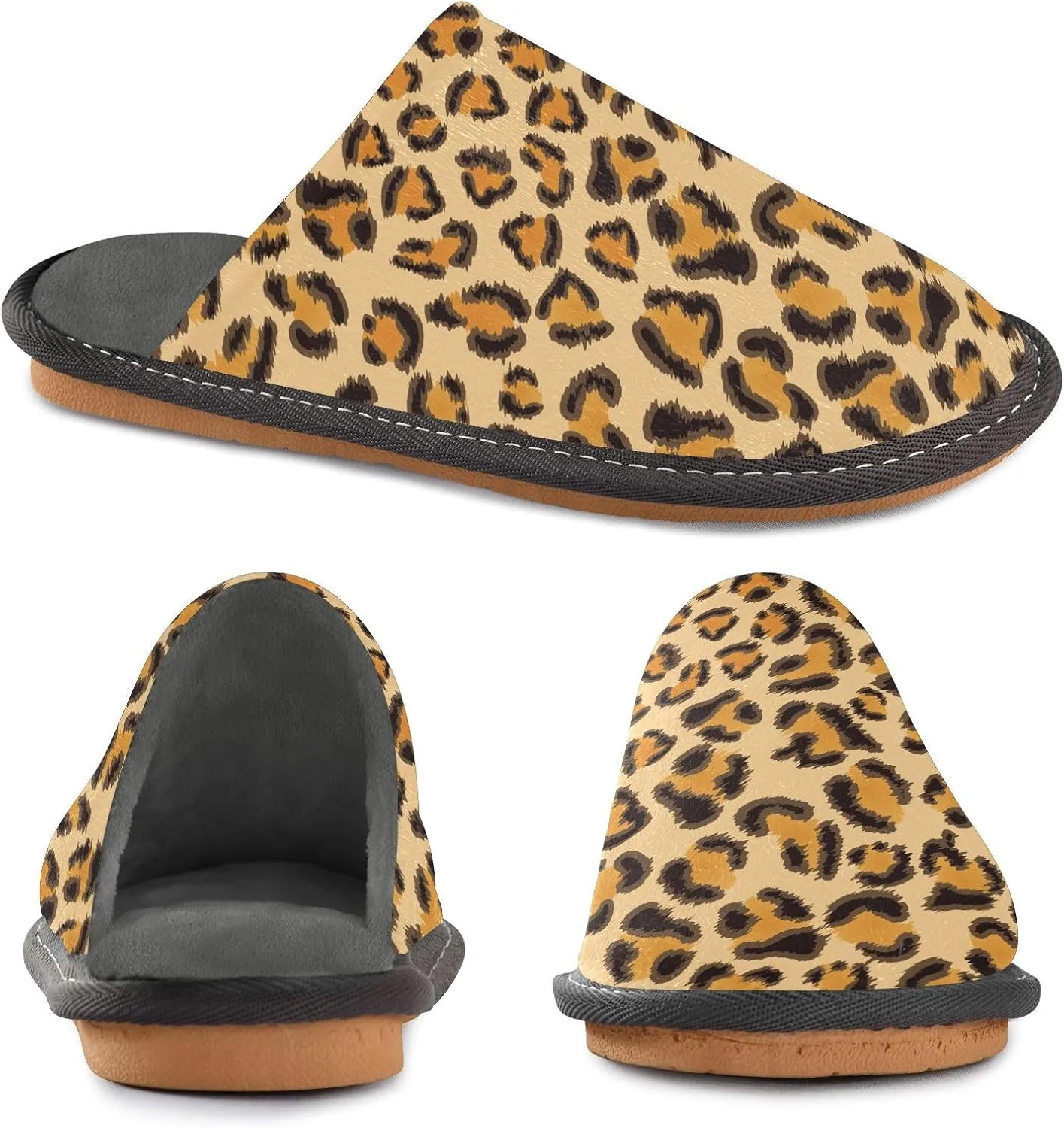 Women's Cosy Slippers, Cute Brown Leopard Casual Unisex Slip-On Breathable Memory Foam Scuff Lazy Mens House Shoes for Leisure Indoor/Outdoor Size 4-11