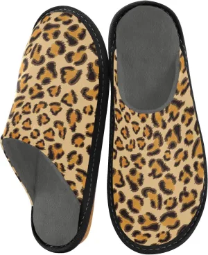 Women's Cosy Slippers, Cute Brown Leopard Casual Unisex Slip-On Breathable Memory Foam Scuff Lazy Mens House Shoes for Leisure Indoor/Outdoor Size 4-11