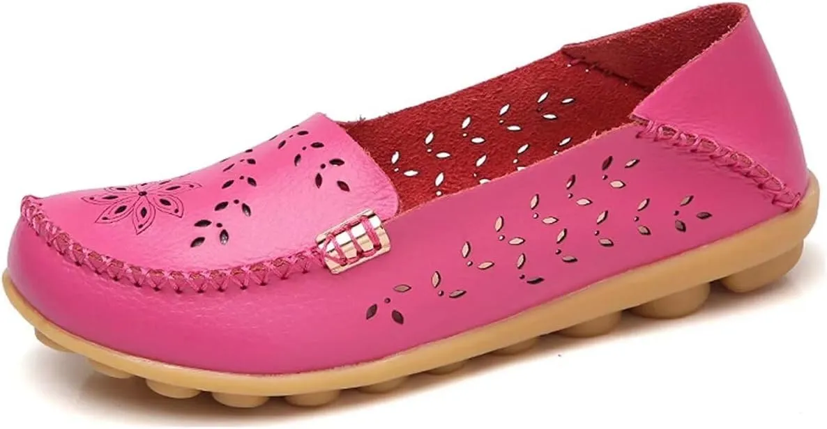 Womens Cowhide Casual Slipper Loafers Moccasin Driving Shoes Flat Slip-Ons