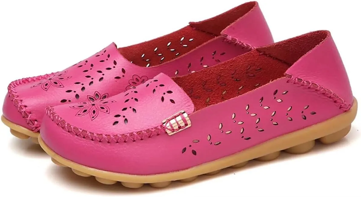 Womens Cowhide Casual Slipper Loafers Moccasin Driving Shoes Flat Slip-Ons