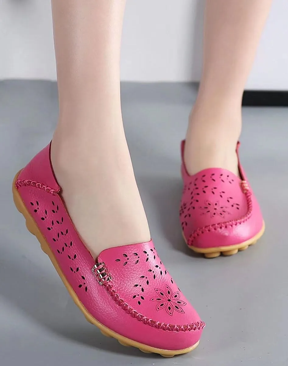 Womens Cowhide Casual Slipper Loafers Moccasin Driving Shoes Flat Slip-Ons