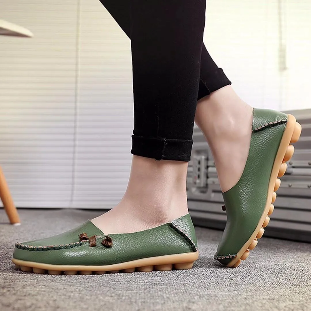 Women's Cowhide Leather Slipper Loafers Flat Shoes Slip-Ons