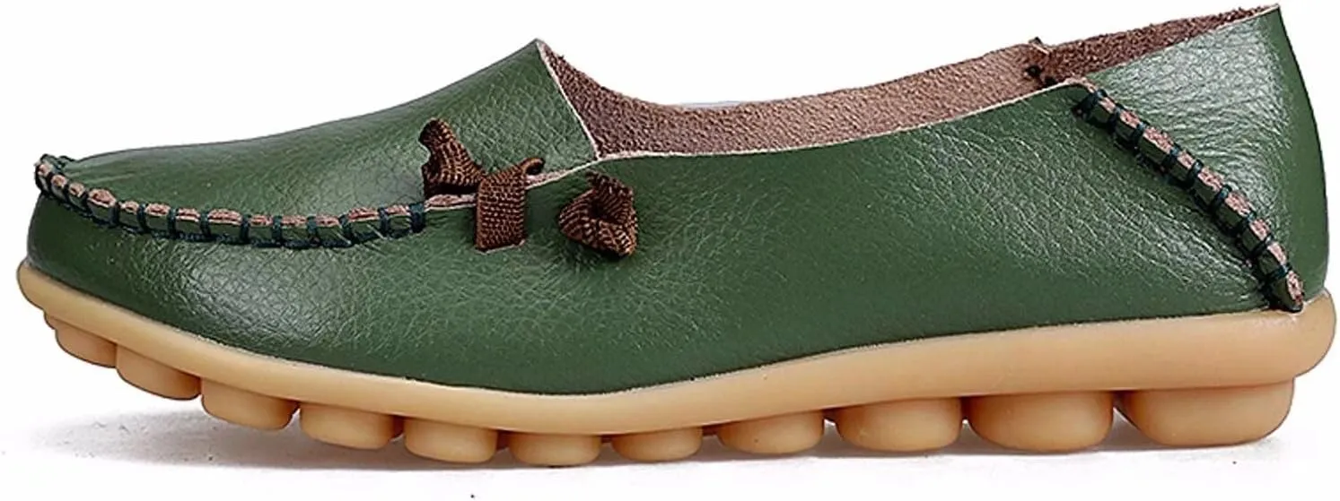 Women's Cowhide Leather Slipper Loafers Flat Shoes Slip-Ons