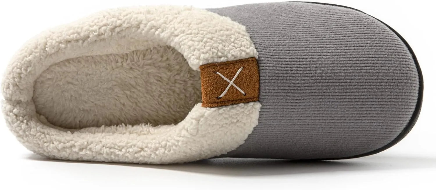 Womens Cozy Fuzzy Memory Foam Slippers House Comfy Slip Shoes Indoor Outdoor Anti Skid Rubber Sole