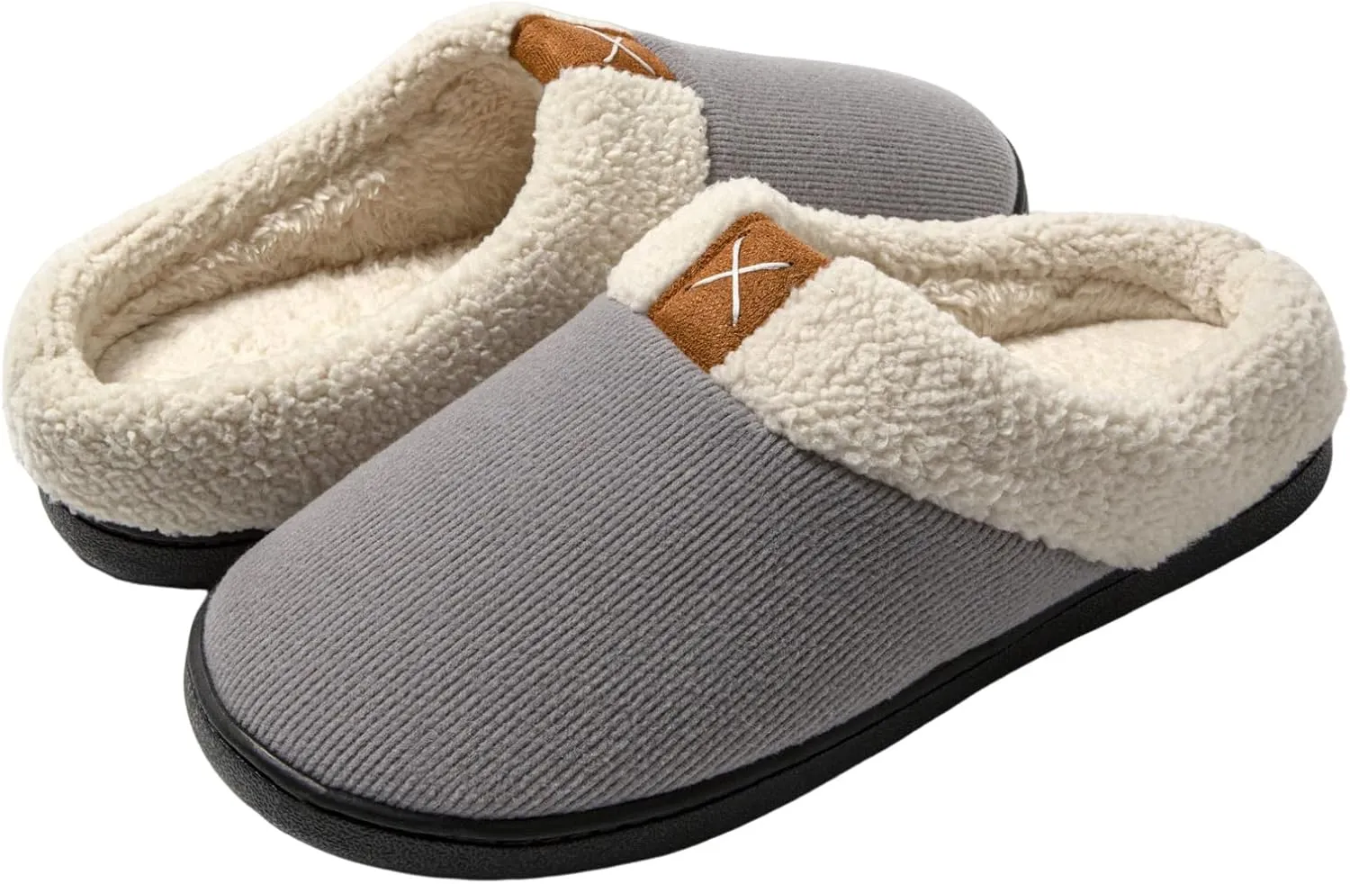 Womens Cozy Fuzzy Memory Foam Slippers House Comfy Slip Shoes Indoor Outdoor Anti Skid Rubber Sole