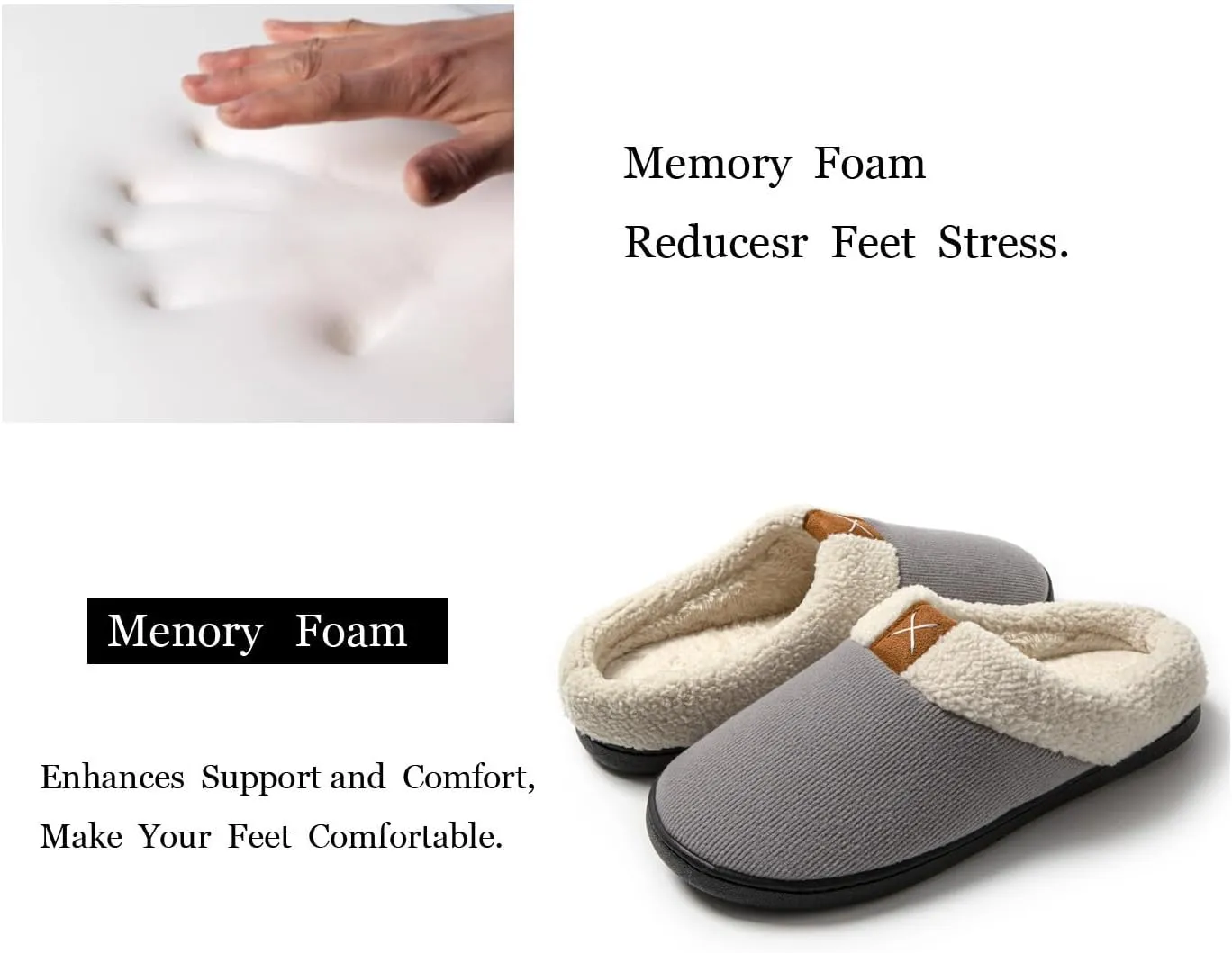 Womens Cozy Fuzzy Memory Foam Slippers House Comfy Slip Shoes Indoor Outdoor Anti Skid Rubber Sole