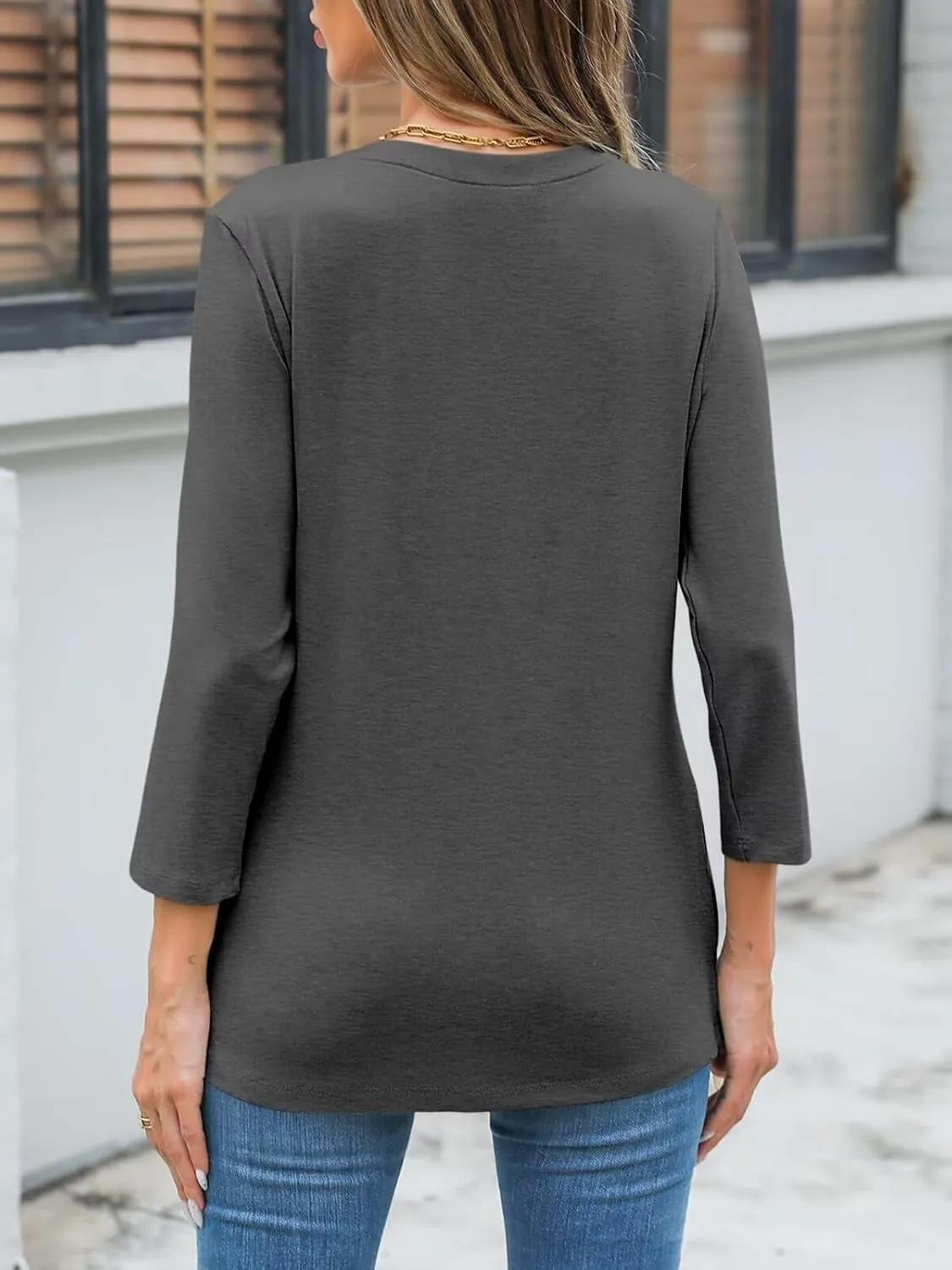 Womens Crew Neck 3/4 Sleeve T Shirts Casual Curved Hem Tunic Tops Basic Loose Fit Tees 2025
