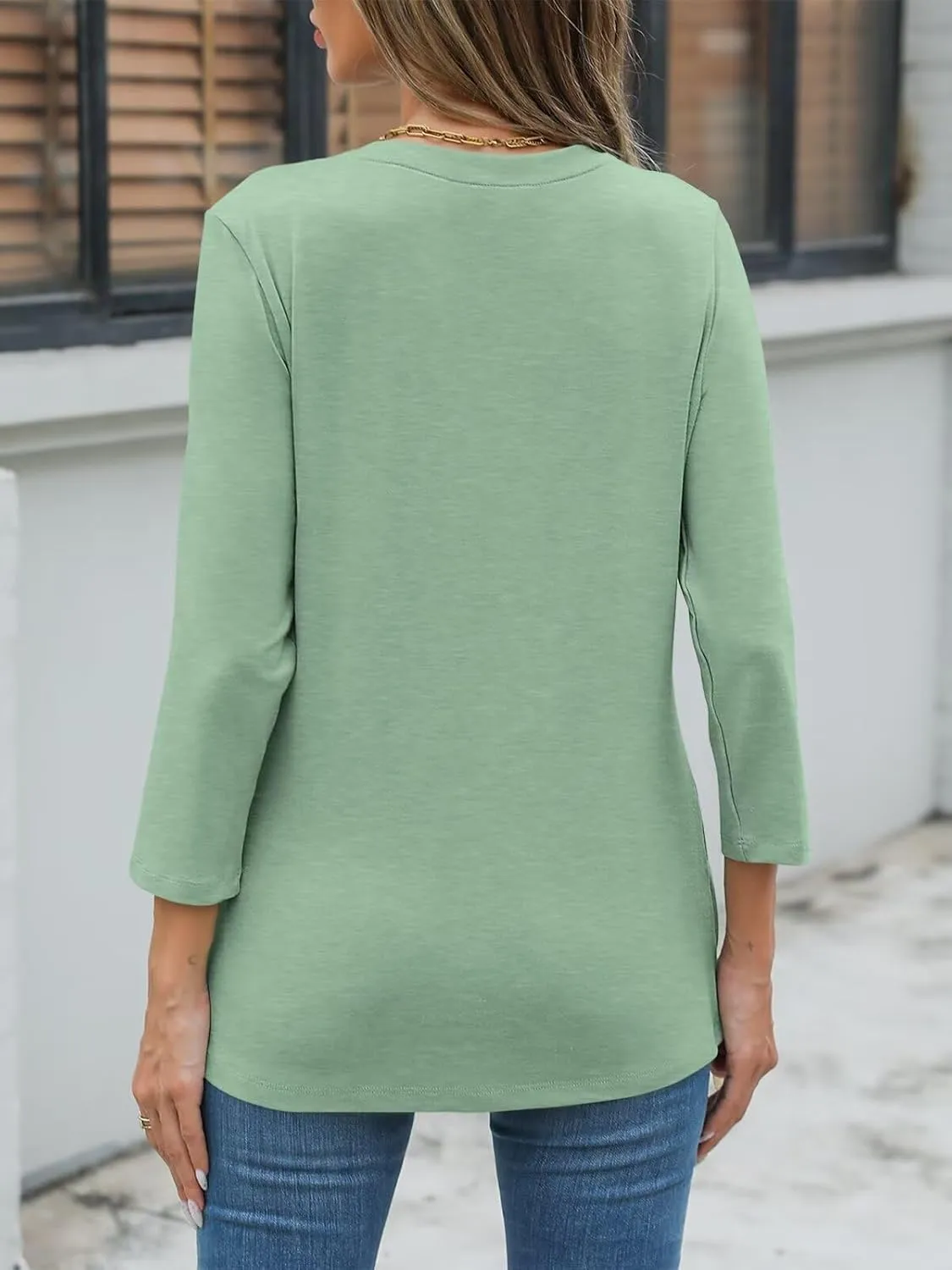 Womens Crew Neck 3/4 Sleeve T Shirts Casual Curved Hem Tunic Tops Basic Loose Fit Tees 2025