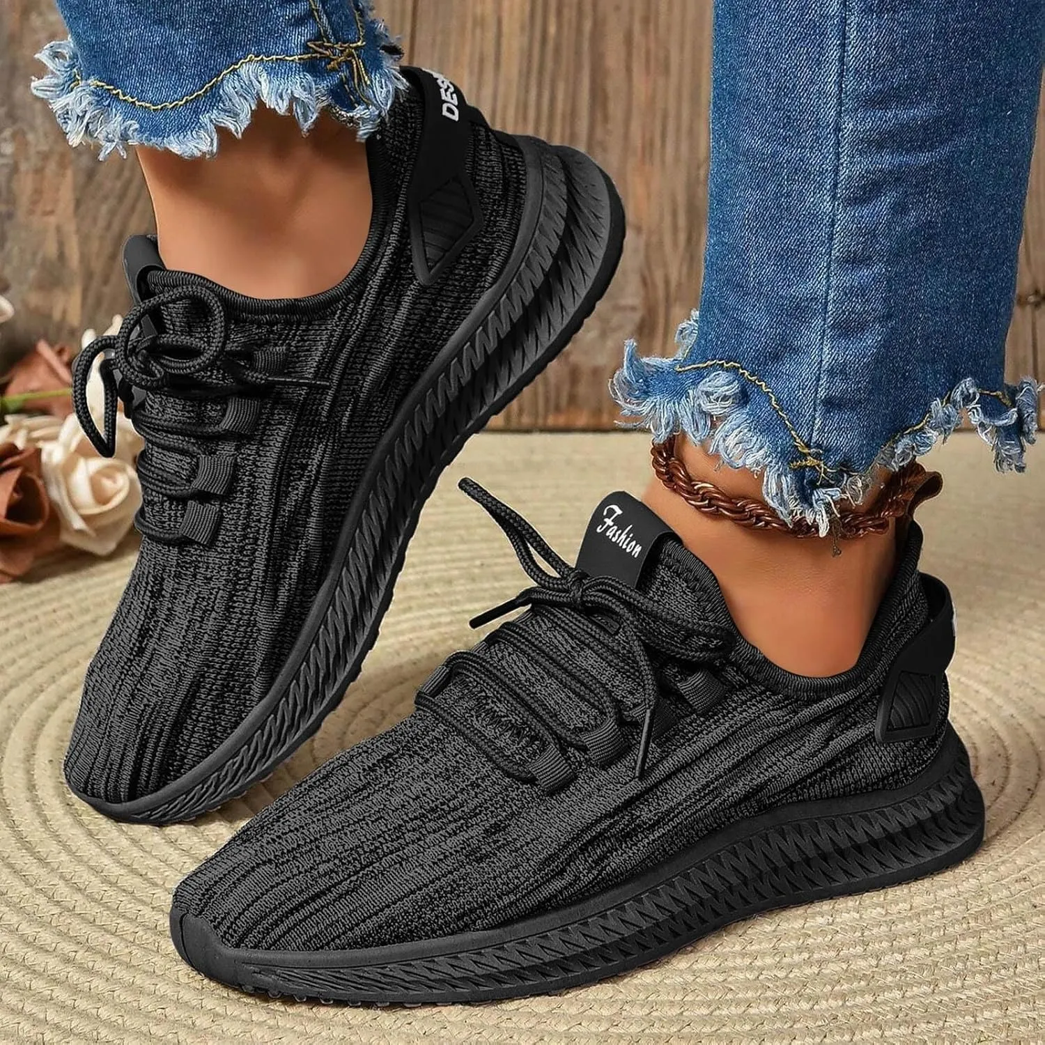 Women's Fashion Mesh Breathable Lightweight Lace Up Soft Sole Versatile Casual Running Slip Club C Women Double Sneaker