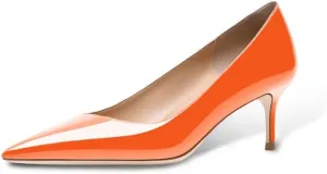 Women's Fashion Patent Leather Stiletto Pointed Toe Slip On 2.5 Inch Mid Heel Pumps Office Casual Work Shoes