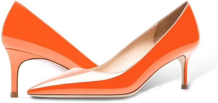 Women's Fashion Patent Leather Stiletto Pointed Toe Slip On 2.5 Inch Mid Heel Pumps Office Casual Work Shoes